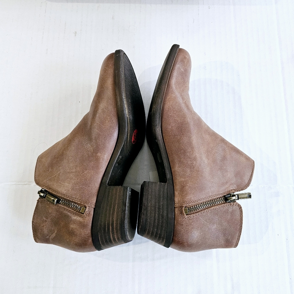 Lucky Brand Burklee booties size 6.5 brown leather zipper sides stacked heel NWT - Picture 5 of 15